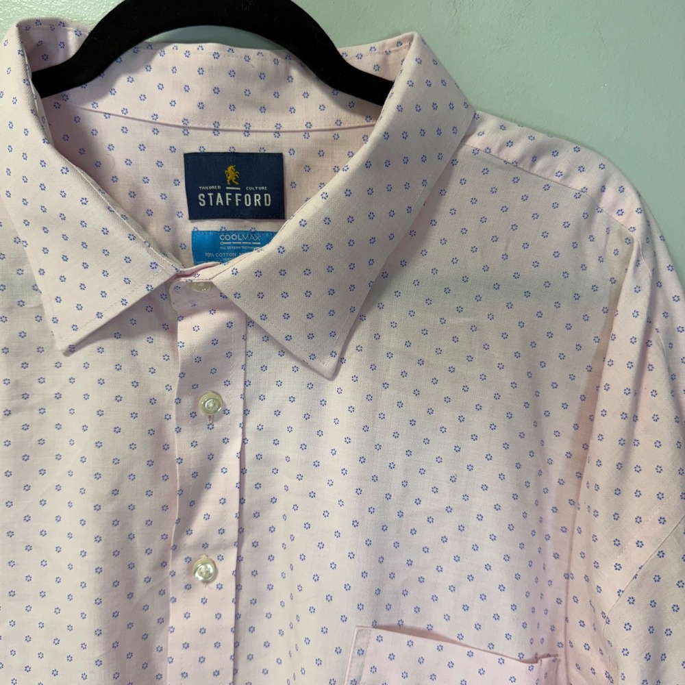 Stafford CoolMax Pink Floral Print Dress Shirt Mens 4XL Big 20-21 Long Sleeve